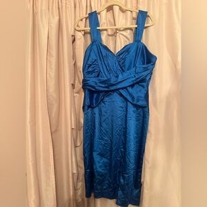 NWOT Calvin Klein blue satin dress 14 cocktail midi sheath cobalt electric